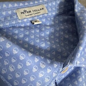 Peter Millar Shirt Mens M Blue Skull Print Summer Comfort Shirt Sleeve